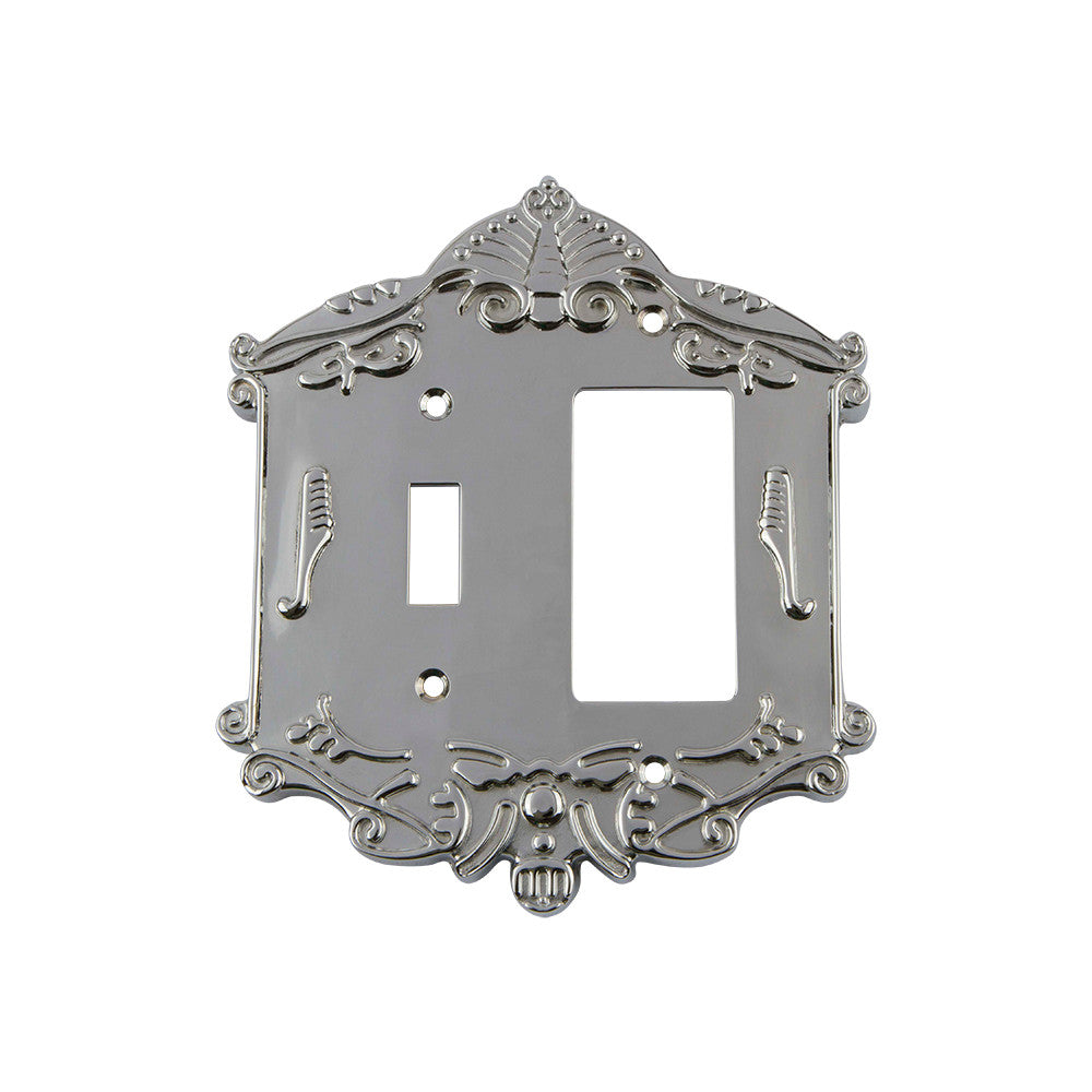 Nostalgic Warehouse 719874: Victorian Single Toggle/Single Rocker Combination Switchplate - Bright Chrome