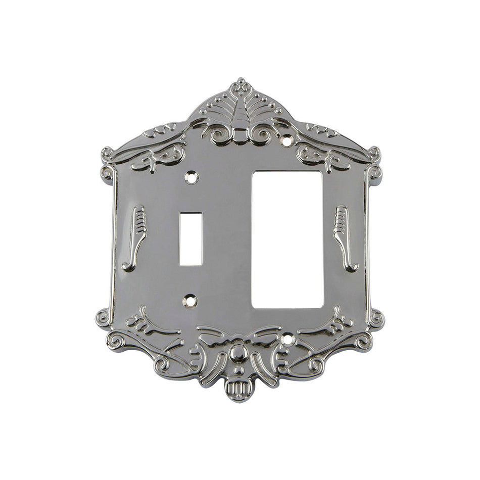 Nostalgic Warehouse 719874: Victorian Single Toggle/Single Rocker Combination Switchplate - Bright Chrome