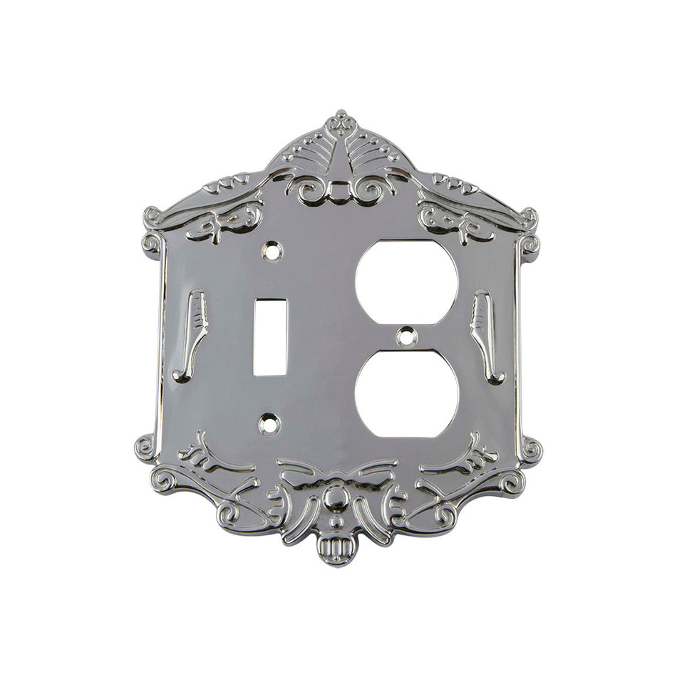 Nostalgic Warehouse 719875: Victorian Single Toggle/Single Duplex Combination Switchplate - Bright Chrome