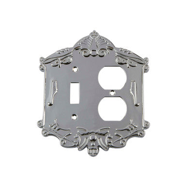 Nostalgic 719875: Victorian Single Toggle/Single Duplex Combination Switchplate - Bright Chrome
