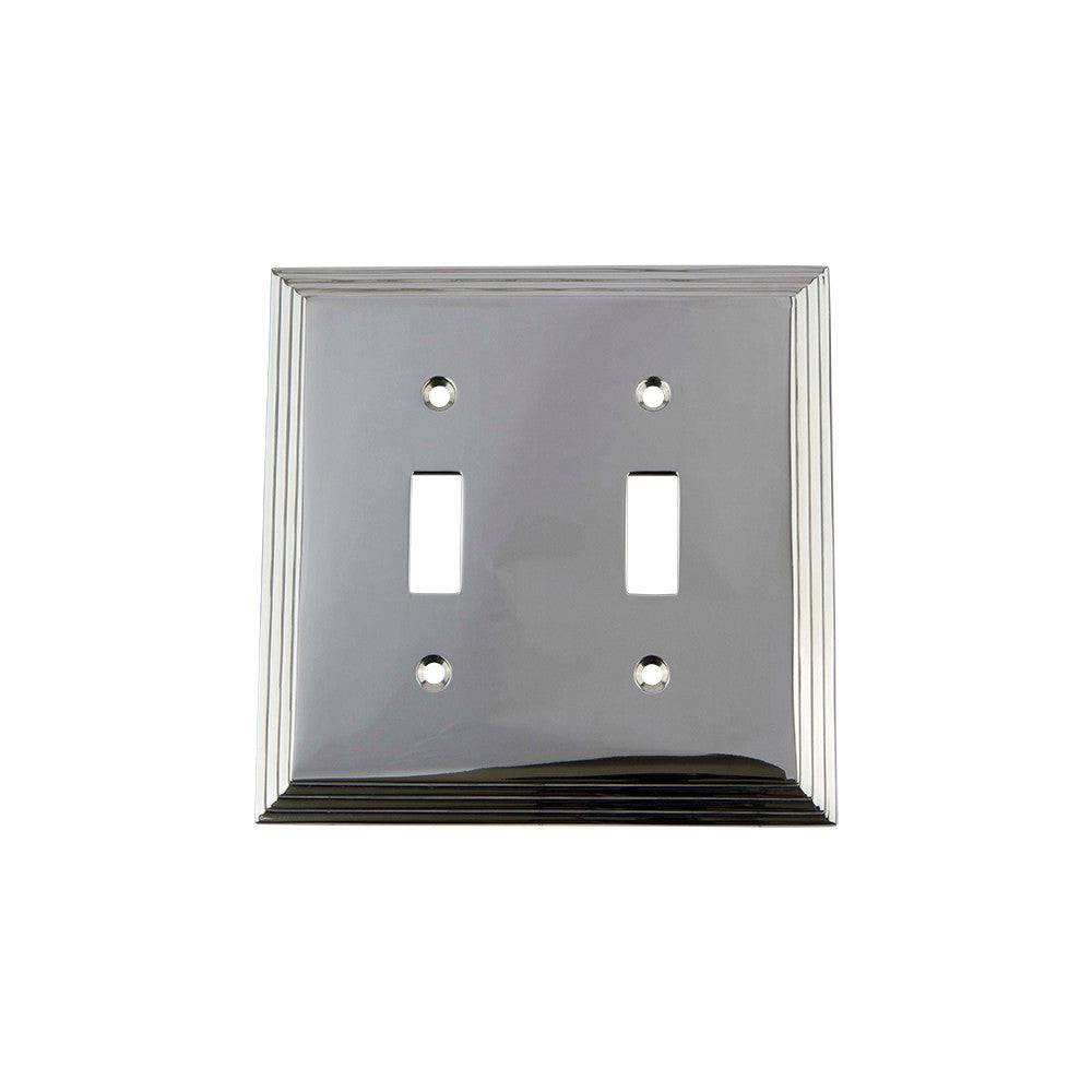 Nostalgic Warehouse 719879: Deco Double Toggle Switchplate - Bright Chrome