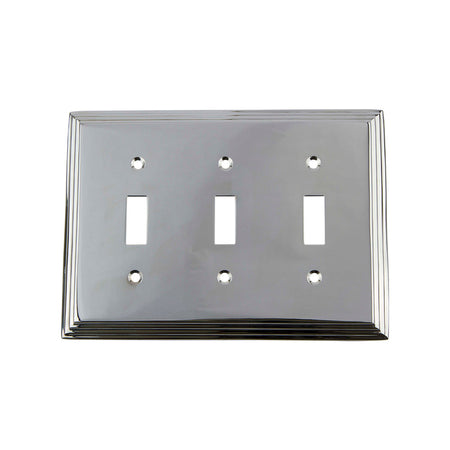Nostalgic Warehouse 719880: Deco Triple Toggle Switchplate - Bright Chrome