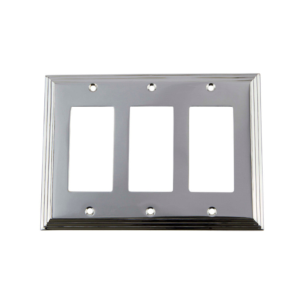 Nostalgic Warehouse 719883: Deco Triple Rocker Switchplate - Bright Chrome