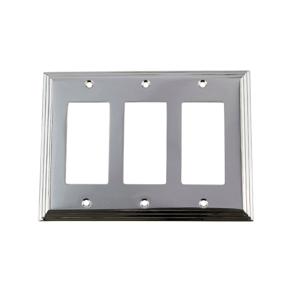 Nostalgic Warehouse 719883: Deco Triple Rocker Switchplate - Bright Chrome