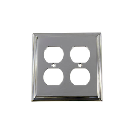 Nostalgic Warehouse 719885: Deco Double Duplex Switchplate - Bright Chrome