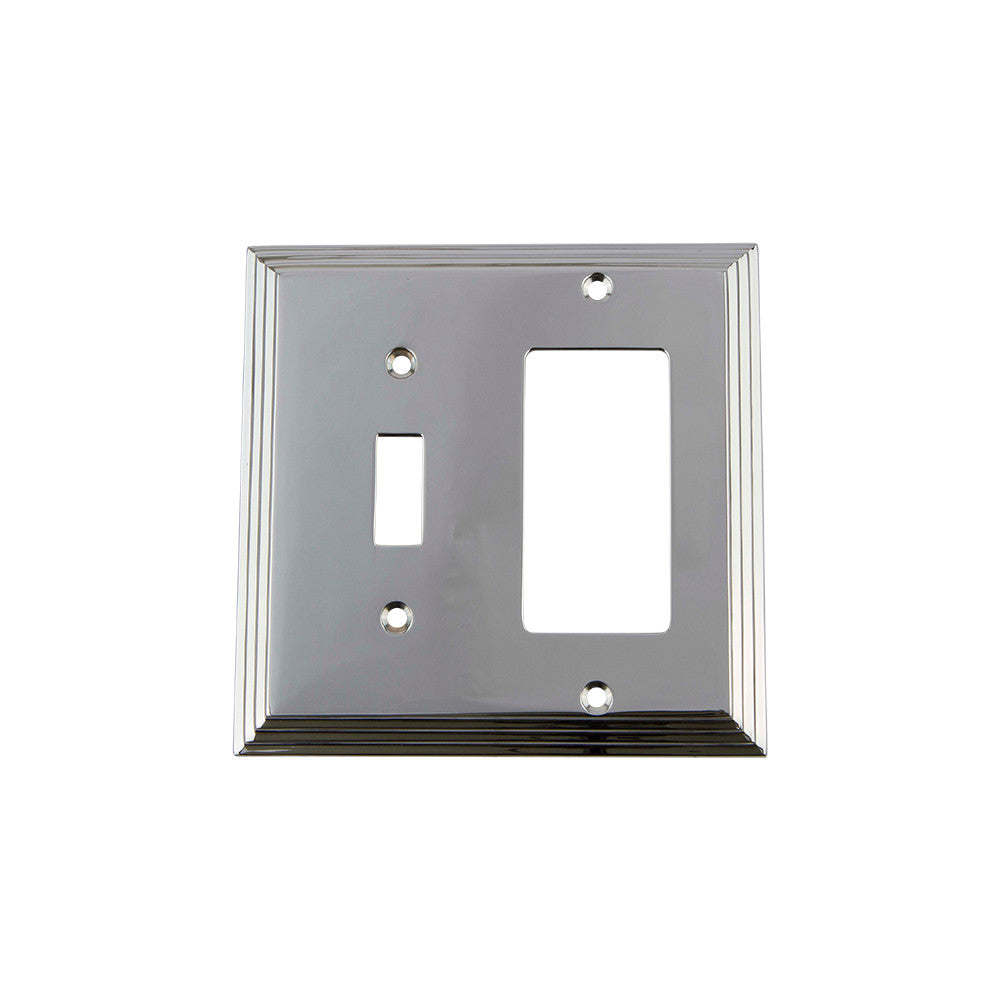 Nostalgic Warehouse 719886: Deco Single Toggle/Single Rocker Combination Switchplate - Bright Chrome