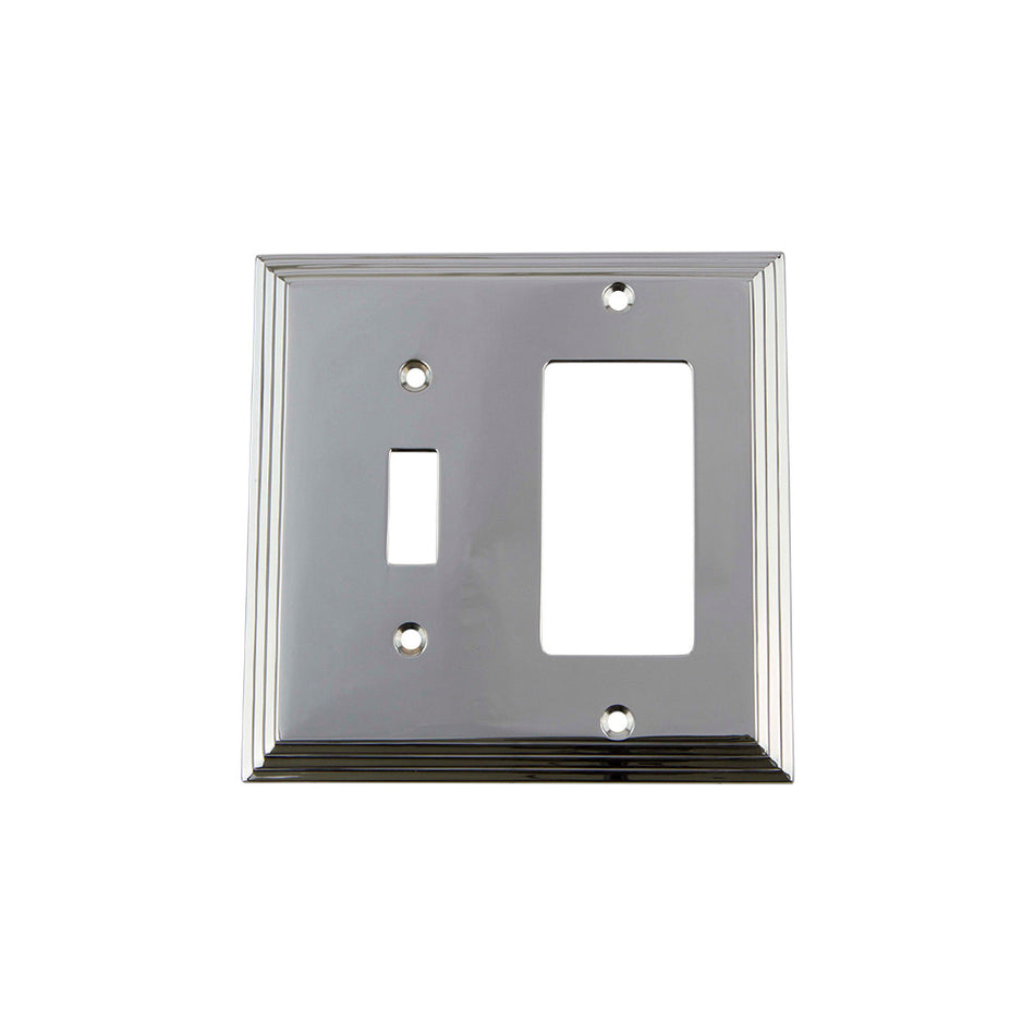 Nostalgic Warehouse 719886: Deco Single Toggle/Single Rocker Combination Switchplate - Bright Chrome