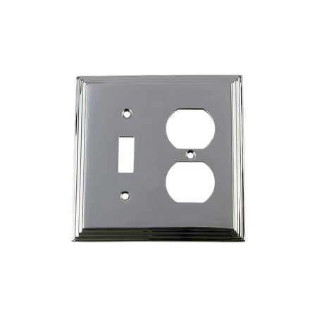 Nostalgic Warehouse 719887: Deco Single Toggle/Single Duplex Combination Switchplate - Bright Chrome