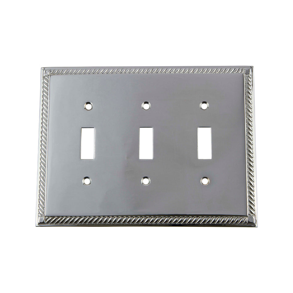 Nostalgic Warehouse 719892: Rope Triple Toggle Switchplate - Bright Chrome