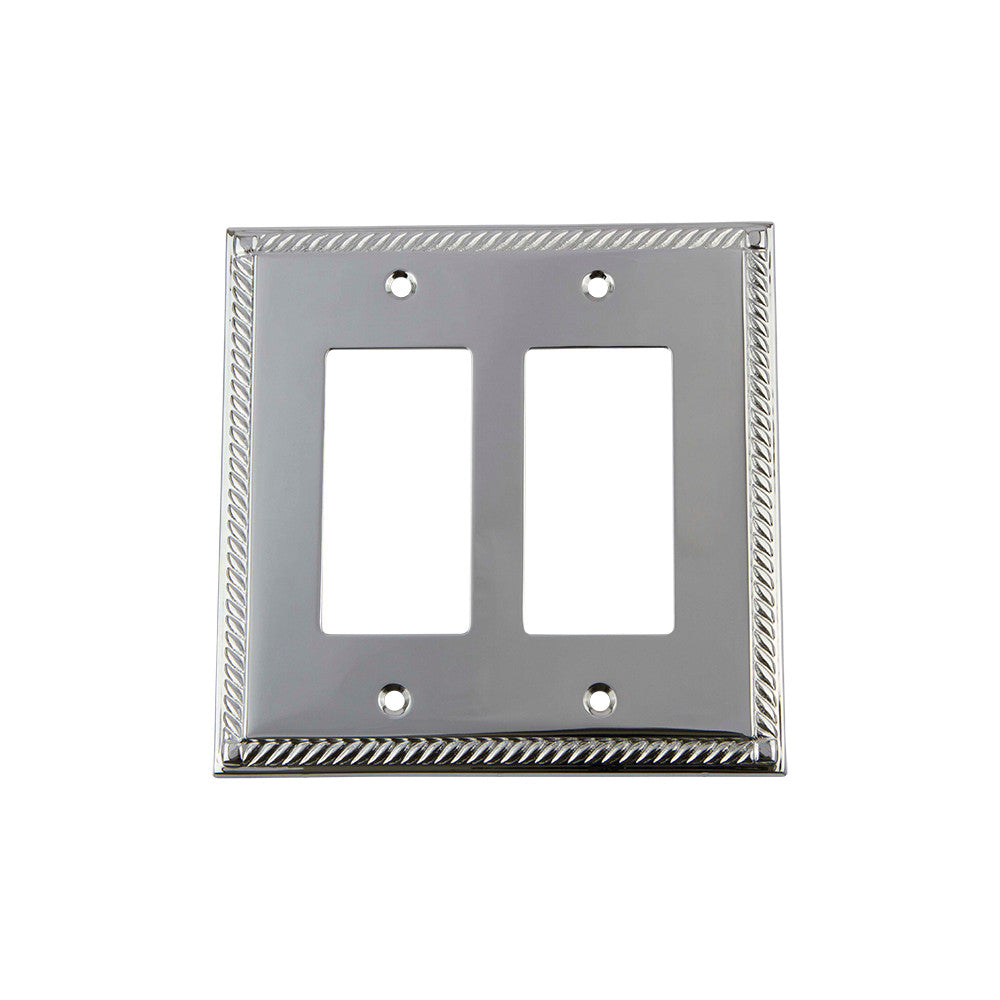 Nostalgic Warehouse 719894: Rope Double Rocker Switchplate - Bright Chrome
