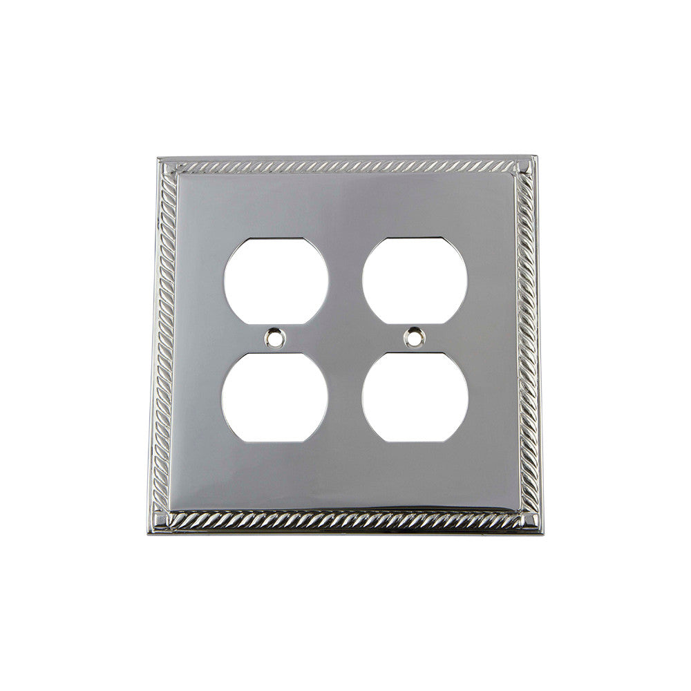 Nostalgic Warehouse 719897: Rope Double Duplex Switchplate - Bright Chrome