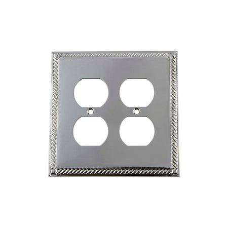 Nostalgic Warehouse 719897: Rope Double Duplex Switchplate - Bright Chrome