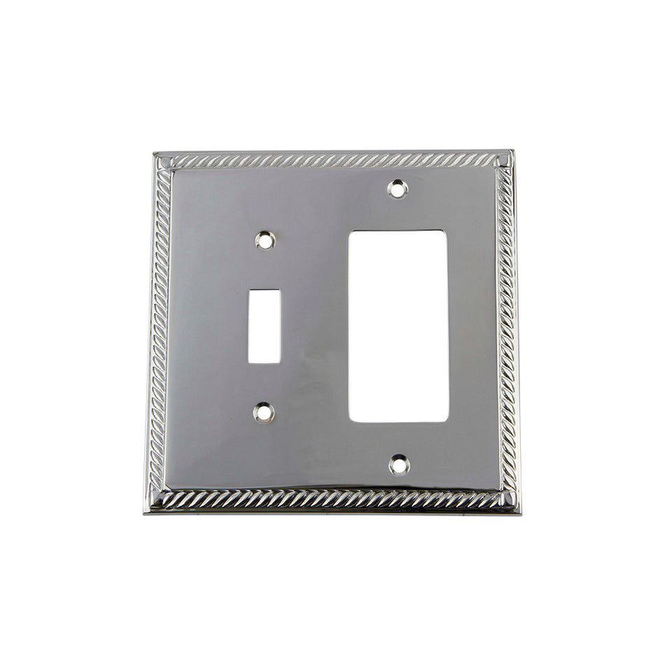 Nostalgic Warehouse 719898: Rope Single Toggle/Single Rocker Combination Switchplate - Bright Chrome