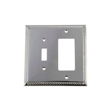 Nostalgic 719898: Rope Single Toggle/Single Rocker Combination Switchplate - Bright Chrome