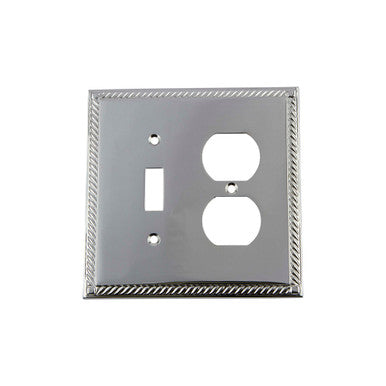Nostalgic 719899: Rope Single Toggle/Single Duplex Combination Switchplate - Bright Chrome