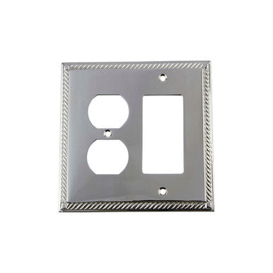 Nostalgic 719900: Rope Single Rocker/Single Duplex Combination Switchplate - Bright Chrome