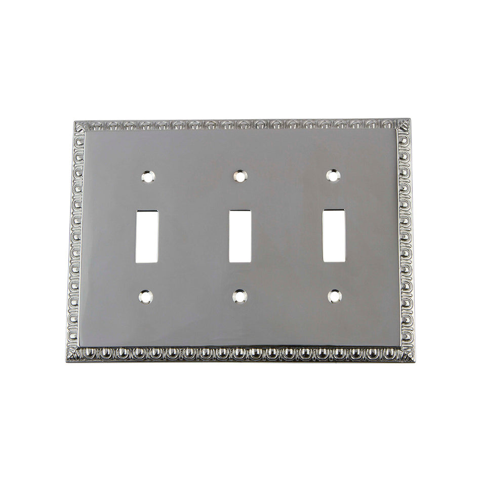 Nostalgic Warehouse 719904: Egg & Dart Triple Toggle Switchplate - Bright Chrome