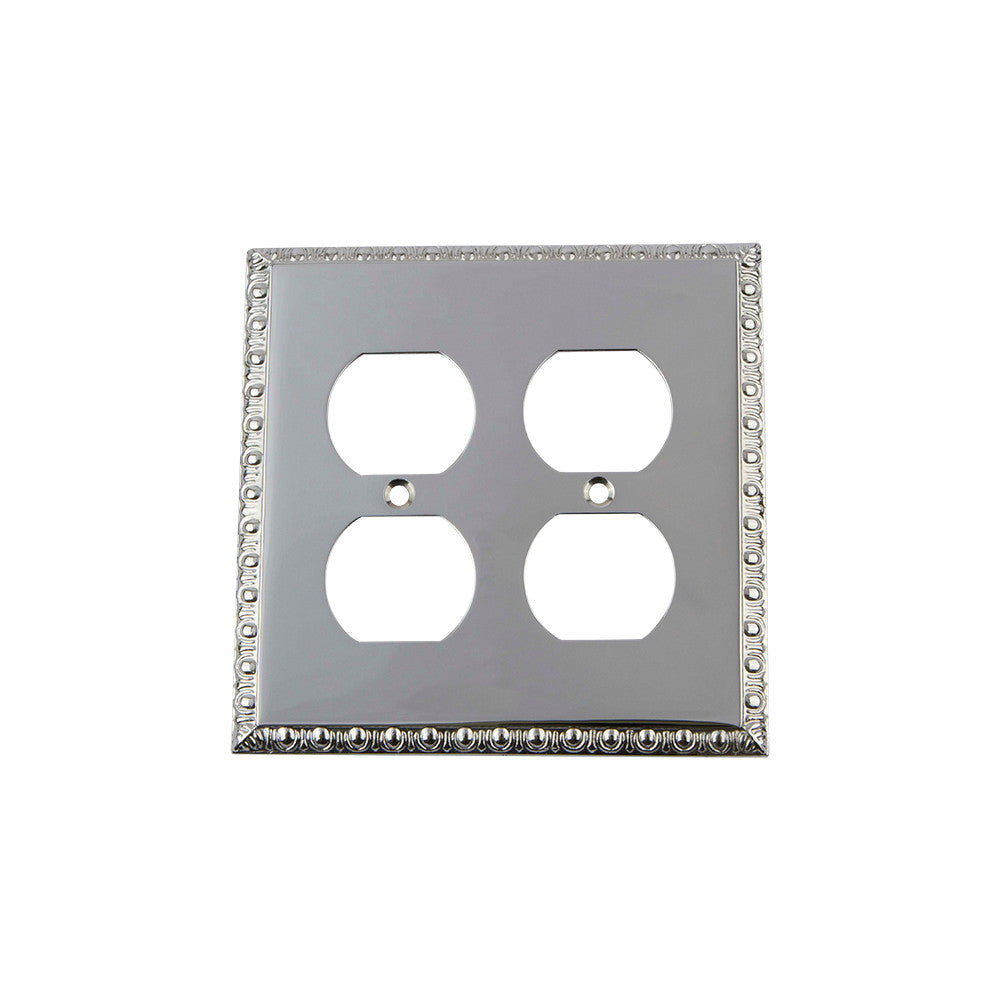 Nostalgic Warehouse 719909: Egg & Dart Double Duplex Switchplate - Bright Chrome