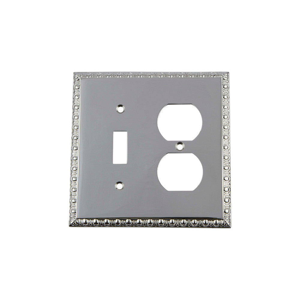 Nostalgic Warehouse 719911: Egg & Dart Single Toggle/Single Duplex Combination Switchplate - Bright Chrome