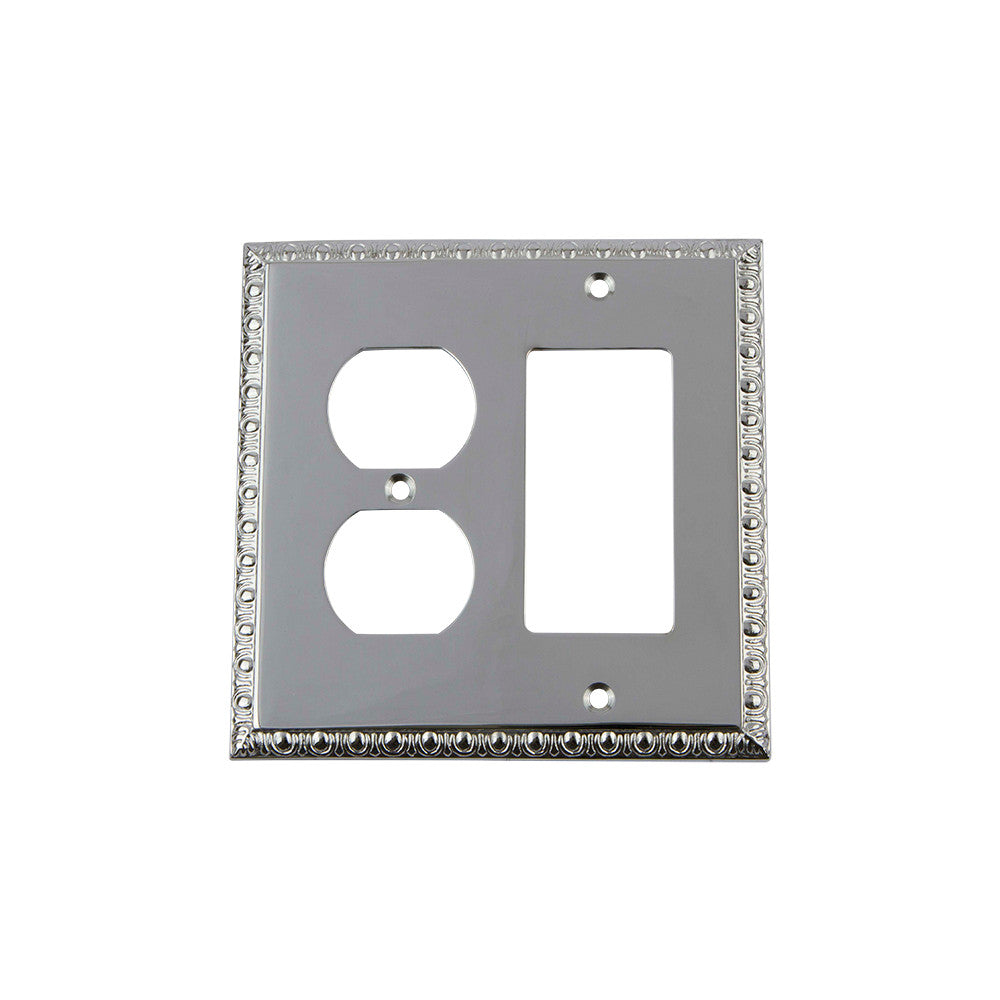 Nostalgic Warehouse 719912: Egg & Dart Single Rocker/Single Duplex Combination Switchplate - Bright Chrome