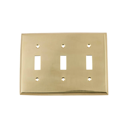 Nostalgic Warehouse 719916: New York Triple Toggle Switchplate - Polished Brass