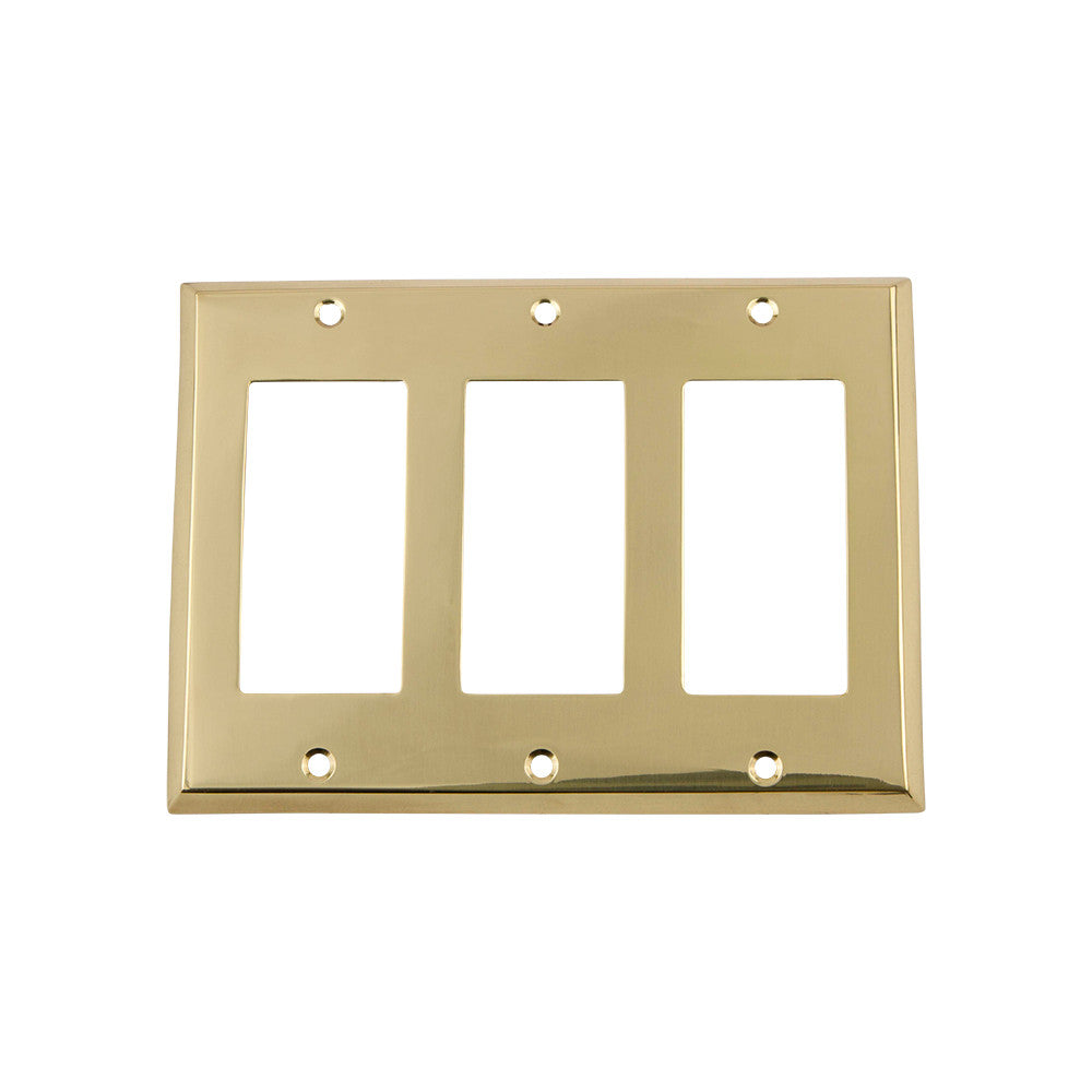 Nostalgic Warehouse 719919: New York Triple Rocker Switchplate - Polished Brass