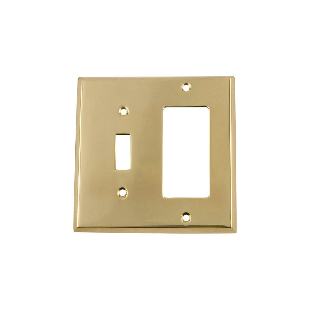 Nostalgic Warehouse 719922: New York Single Toggle/Single Rocker Combination Switchplate - Polished Brass