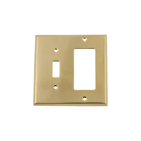 Nostalgic Warehouse 719922: New York Single Toggle/Single Rocker Combination Switchplate - Polished Brass