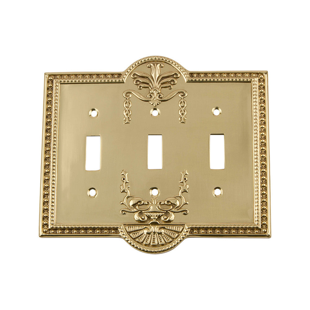Nostalgic Warehouse 719928: Meadows Triple Toggle Switchplate - Polished Brass