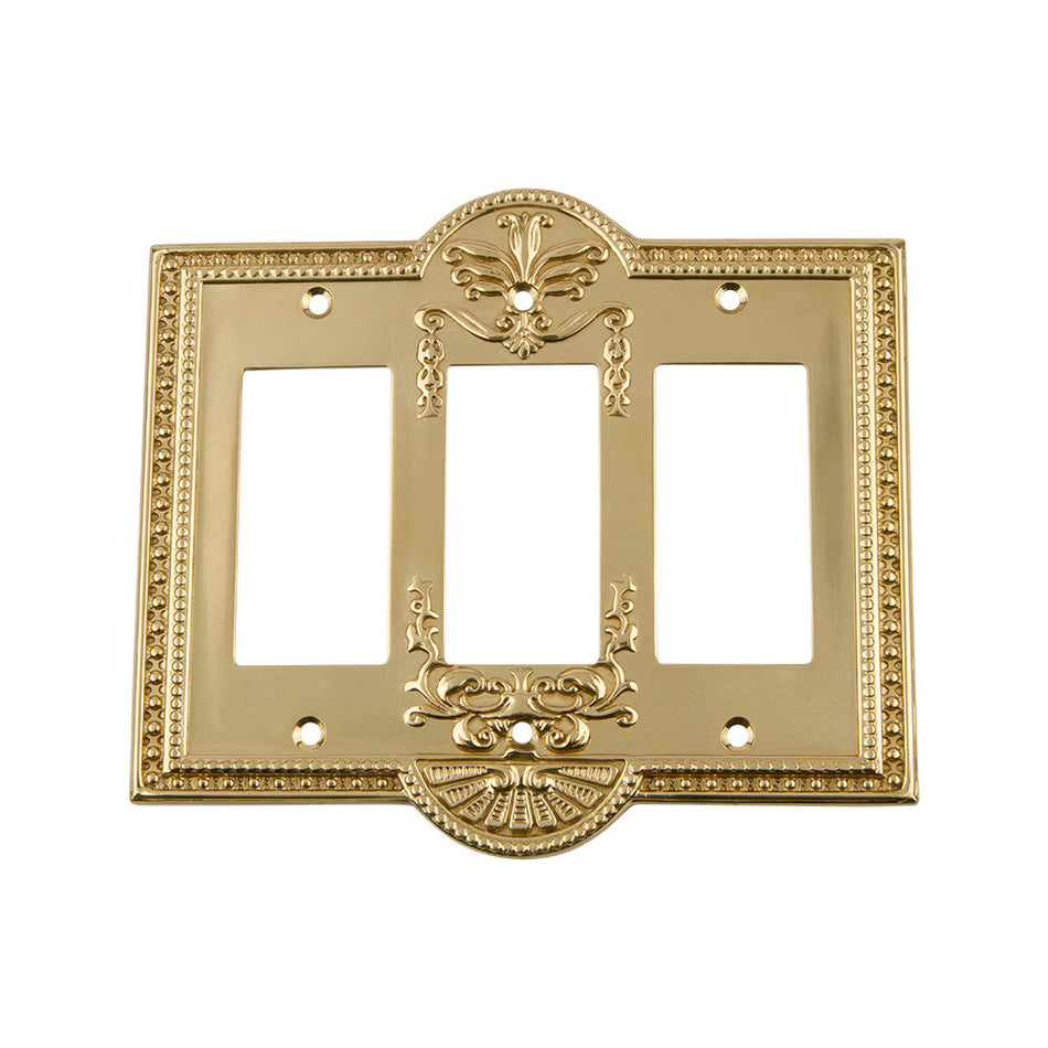 Nostalgic Warehouse 719931: Meadows Triple Rocker Switchplate - Polished Brass