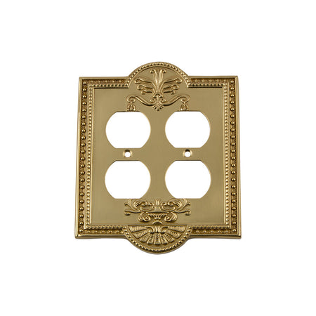 Nostalgic Warehouse 719933: Meadows Double Duplex Switchplate - Polished Brass