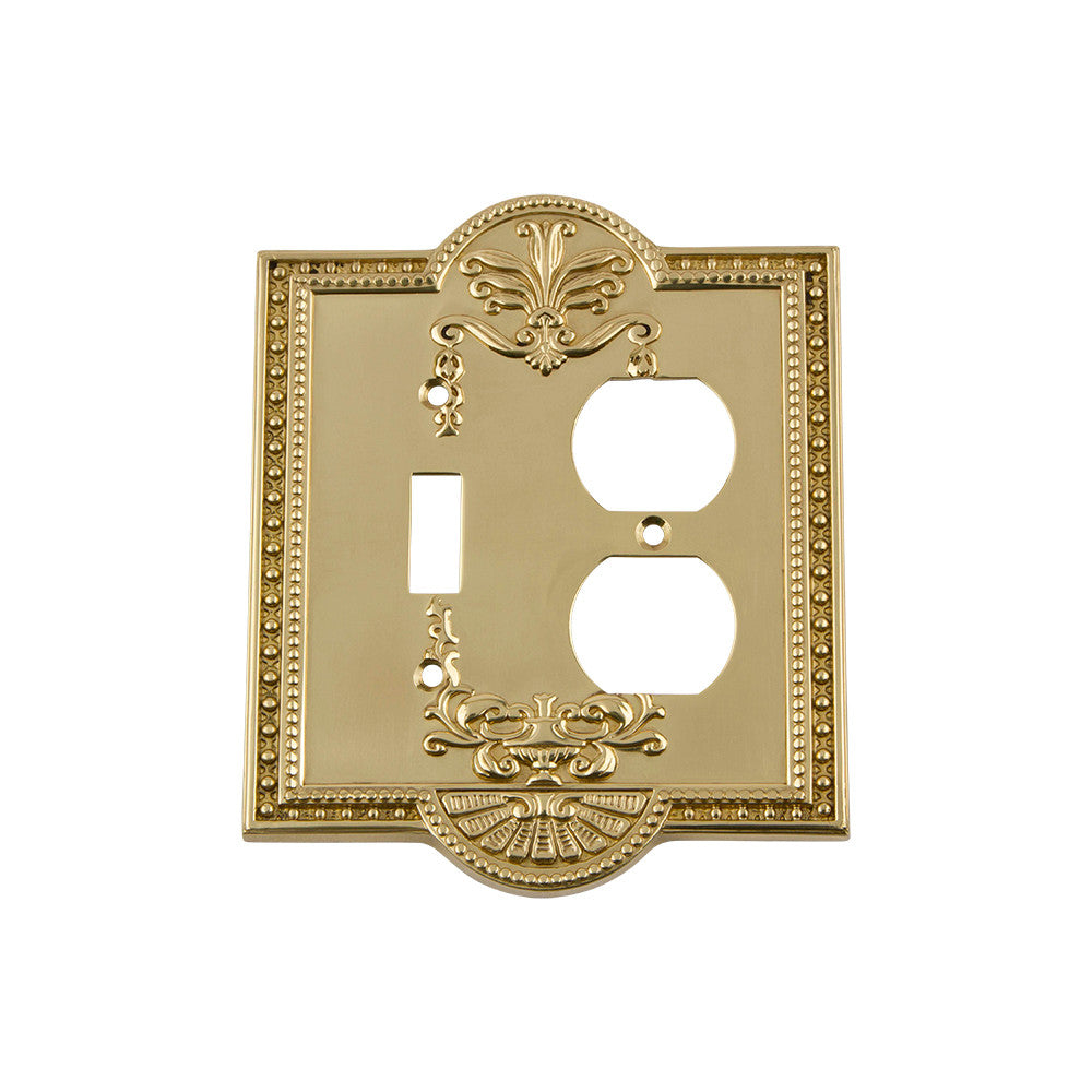 Nostalgic Warehouse 719935: Meadows Single Toggle/Single Duplex Combination Switchplate - Polished Brass