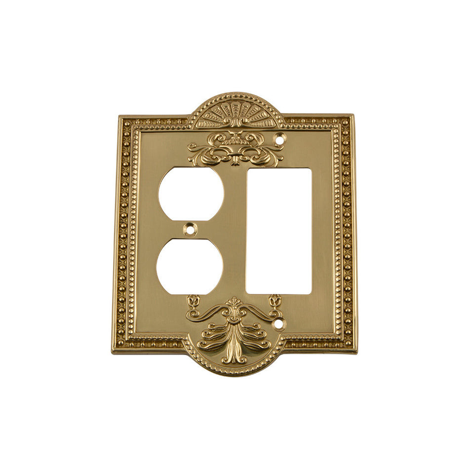 Nostalgic Warehouse 719936: Meadows Single Rocker/Single Duplex Combination Switchplate - Polished Brass