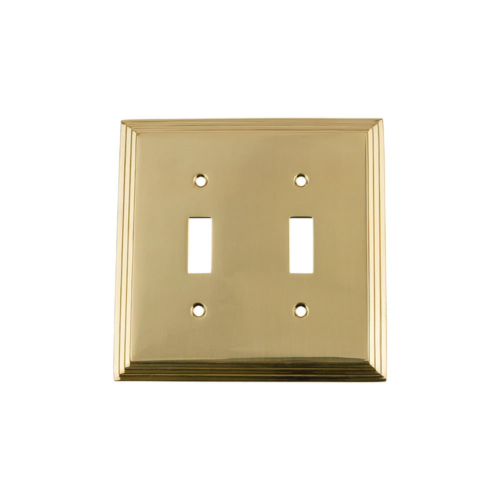 Nostalgic Warehouse 719951: Deco Double Toggle Switchplate - Polished Brass
