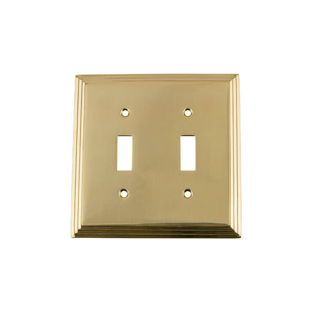 Nostalgic Warehouse 719951: Deco Double Toggle Switchplate - Polished Brass