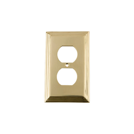 Nostalgic Warehouse 719956: Deco Single Duplex Switchplate - Polished Brass