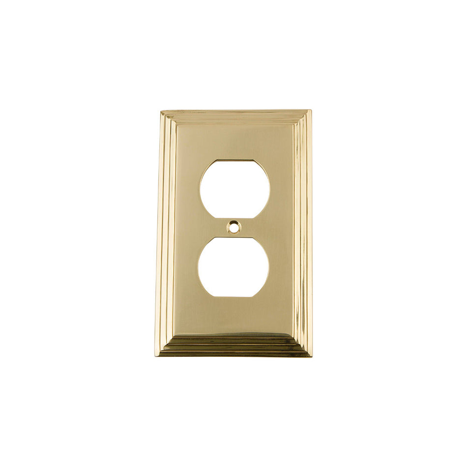 Nostalgic Warehouse 719956: Deco Single Duplex Switchplate - Polished Brass