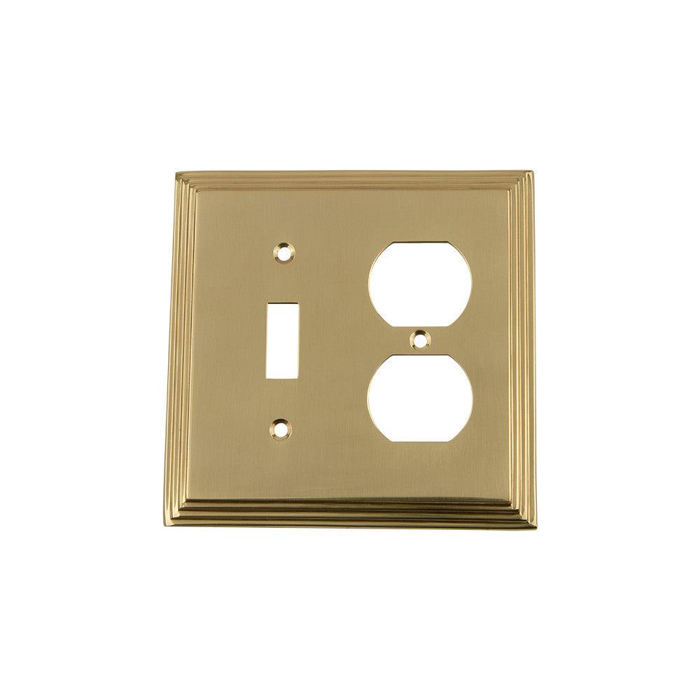 Nostalgic Warehouse 719959: Deco Single Toggle/Single Duplex Combination Switchplate - Polished Brass