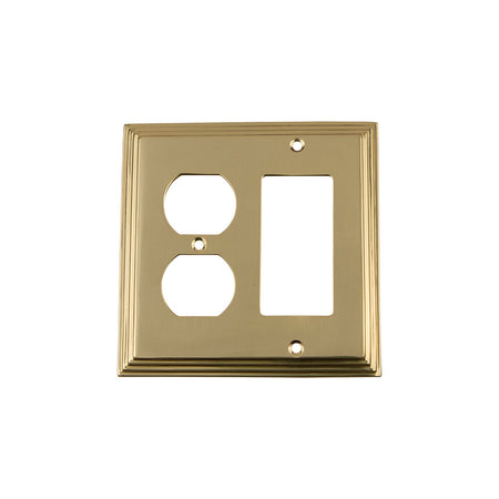 Nostalgic Warehouse 719960: Deco Single Rocker/Single Duplex Combination Switchplate - Polished Brass