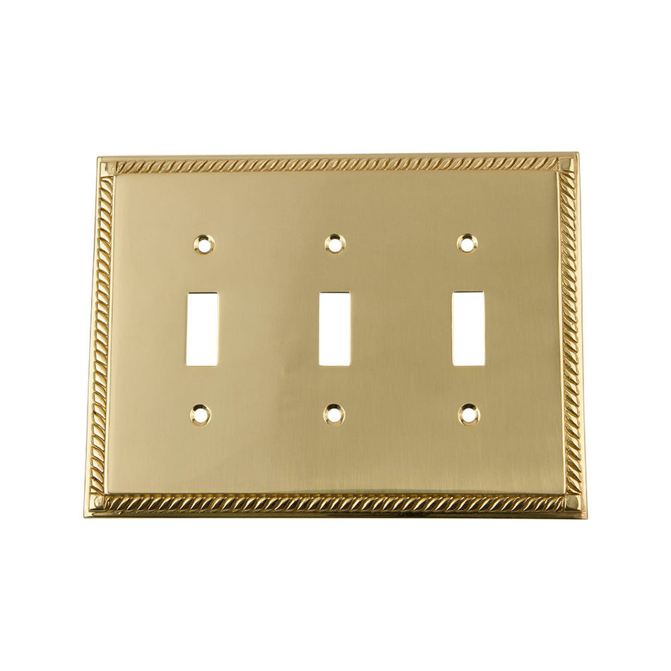 Nostalgic Warehouse 719964: Rope Triple Toggle Switchplate - Polished Brass