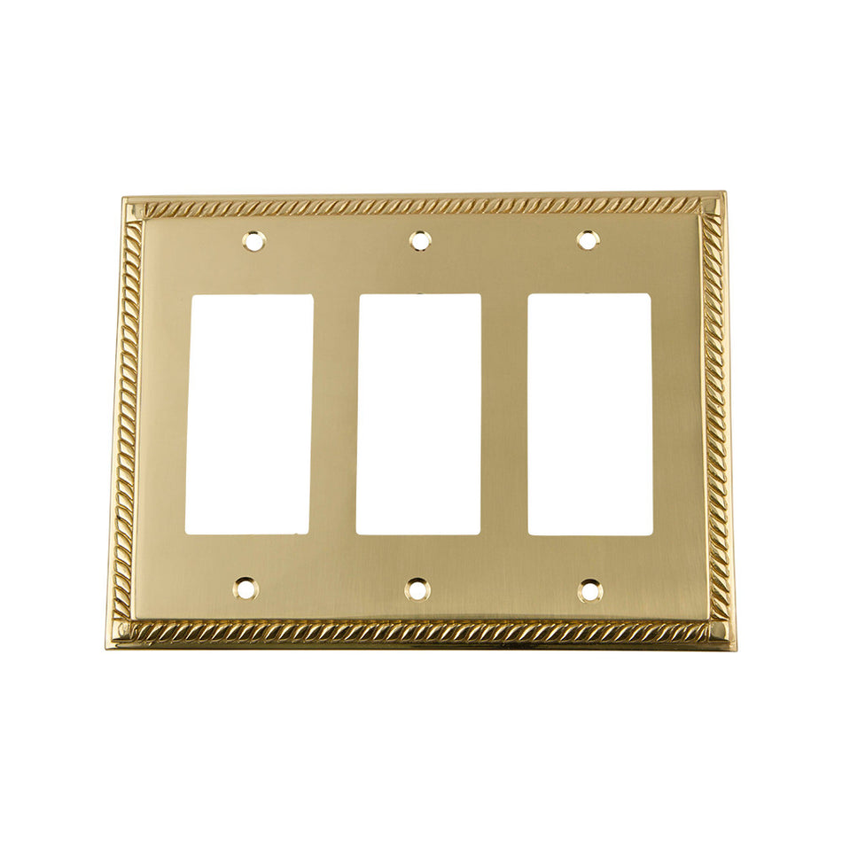 Nostalgic Warehouse 719967: Rope Triple Rocker Switchplate - Polished Brass