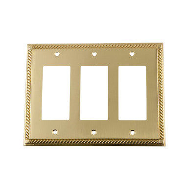 Nostalgic 719967: Rope Triple Rocker Switchplate - Polished Brass