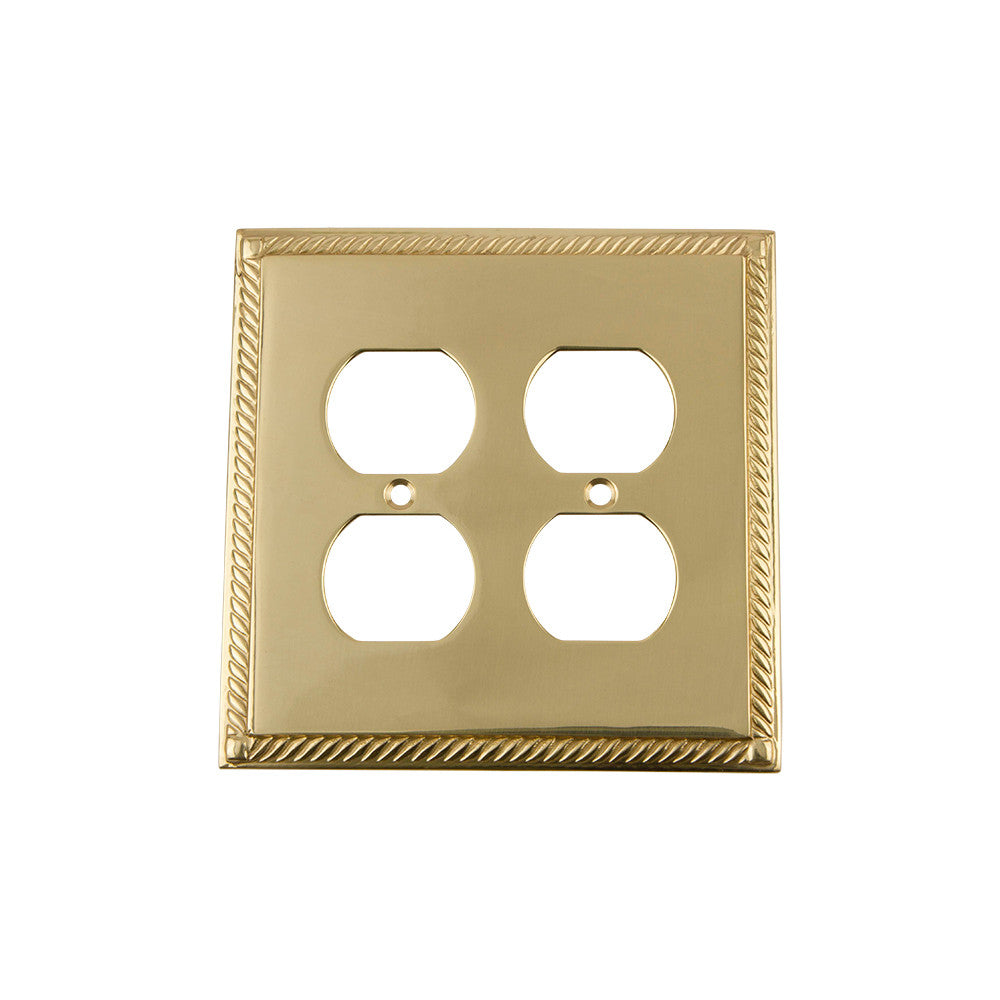 Nostalgic Warehouse 719969: Rope Double Duplex Switchplate - Polished Brass