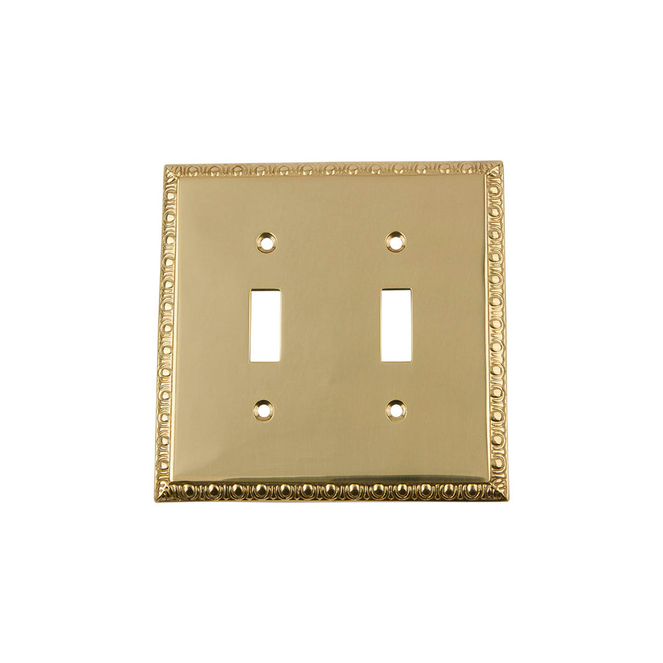 Nostalgic Warehouse 719975: Egg & Dart Double Toggle Switchplate - Polished Brass