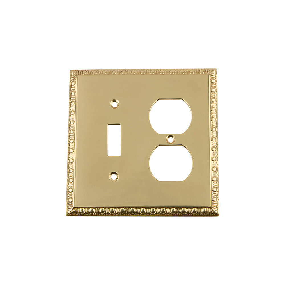 Nostalgic Warehouse 719983: Egg & Dart Single Toggle/Single Duplex Combination Switchplate - Polished Brass