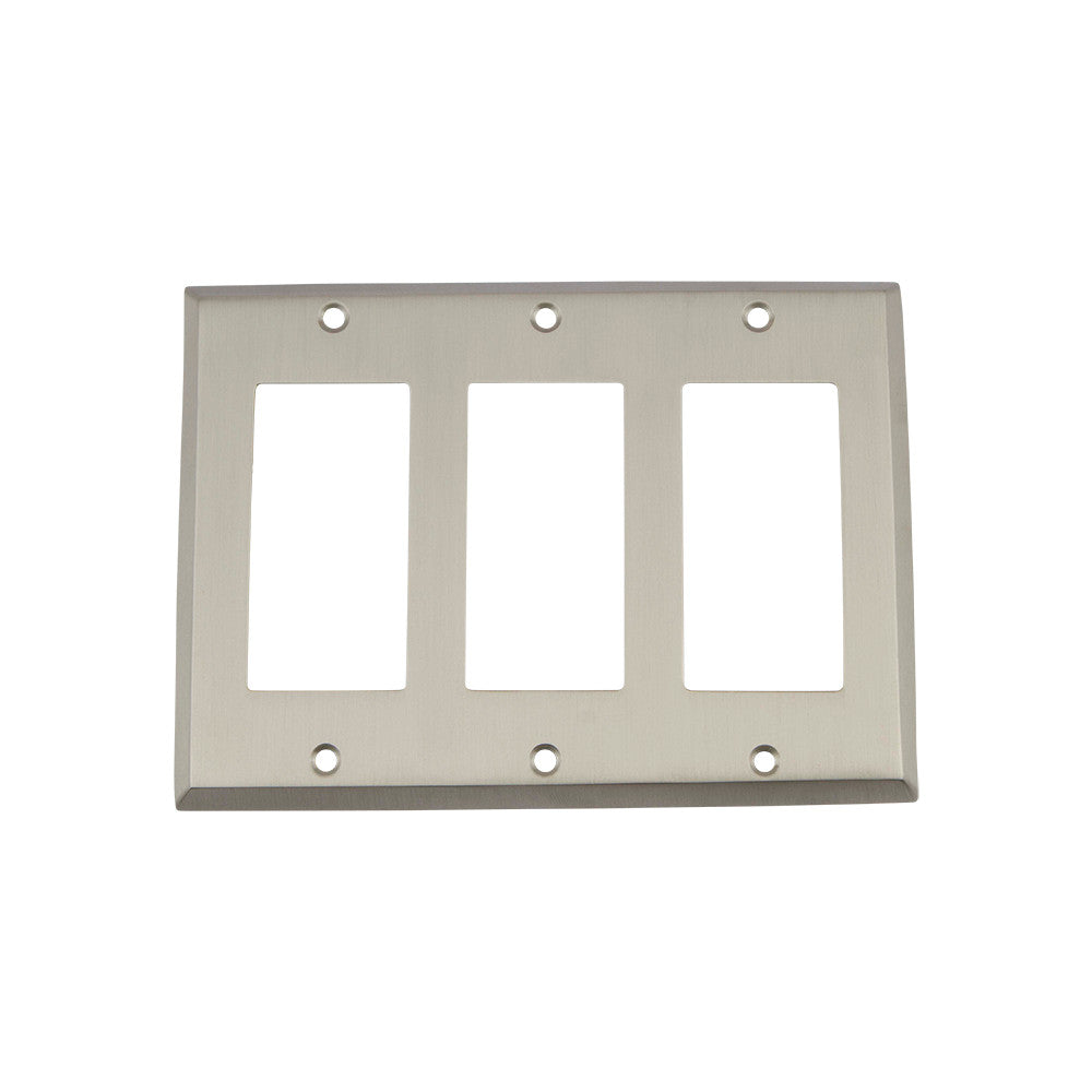 Nostalgic Warehouse 719991: New York Triple Rocker Switchplate - Satin Nickel