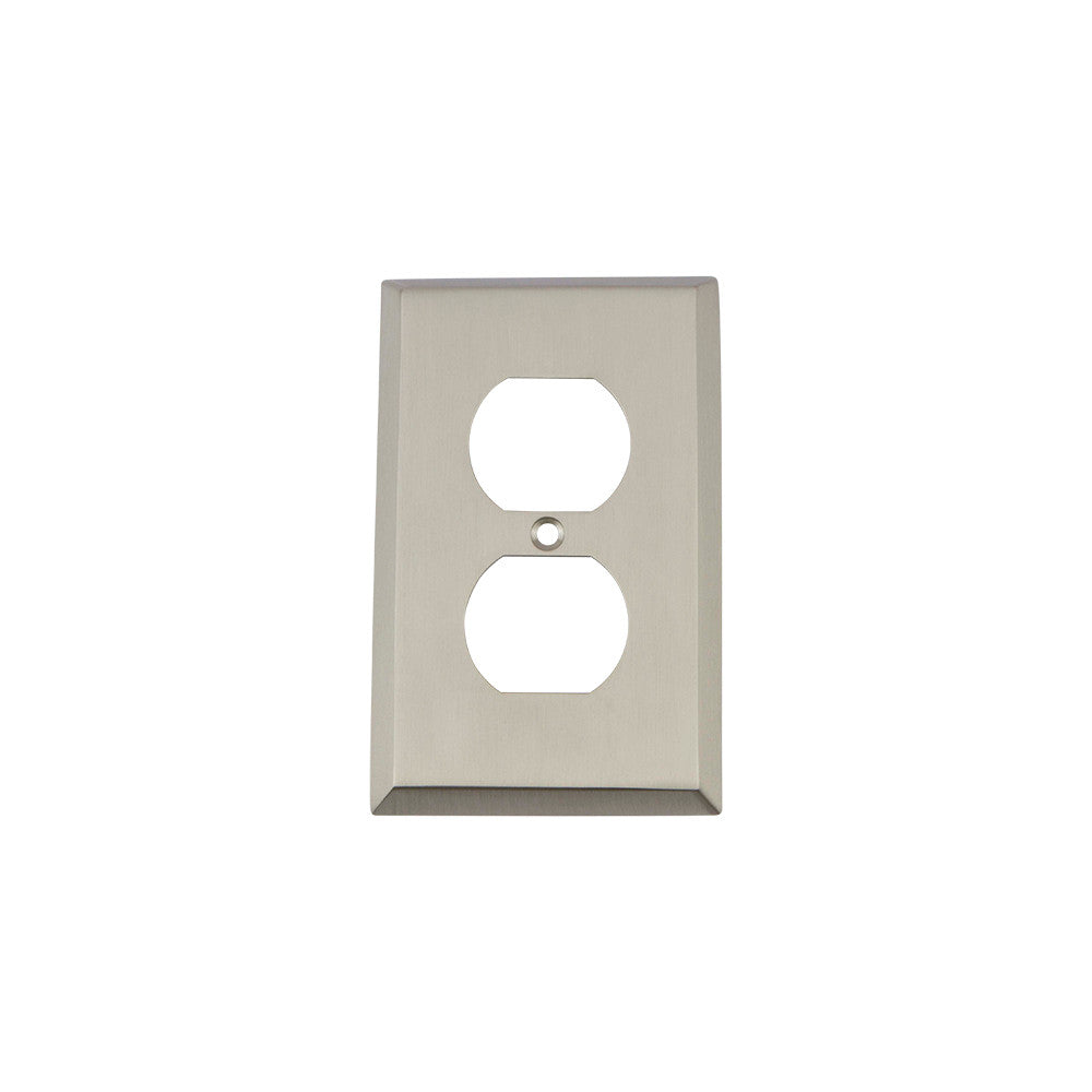 Nostalgic Warehouse 719992: New York Single Duplex Switchplate - Satin Nickel
