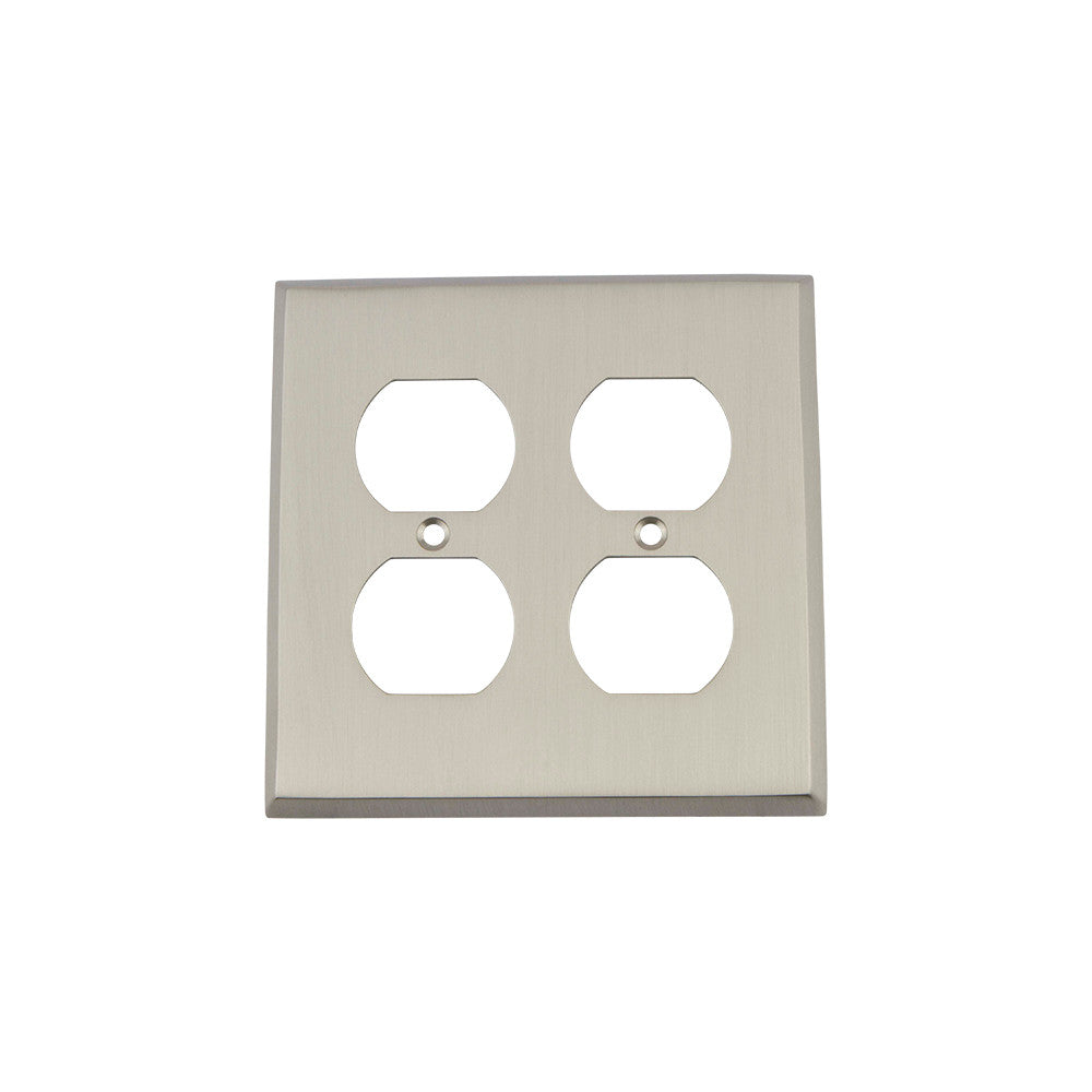 Nostalgic Warehouse 719993: New York Double Duplex Switchplate - Satin Nickel