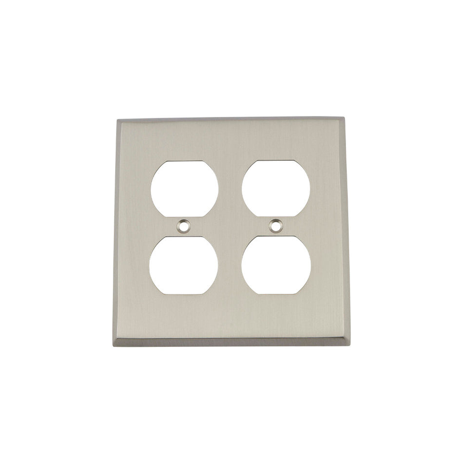 Nostalgic Warehouse 719993: New York Double Duplex Switchplate - Satin Nickel