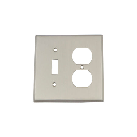 Nostalgic Warehouse 719995: New York Single Toggle/Single Duplex Combination Switchplate - Satin Nickel